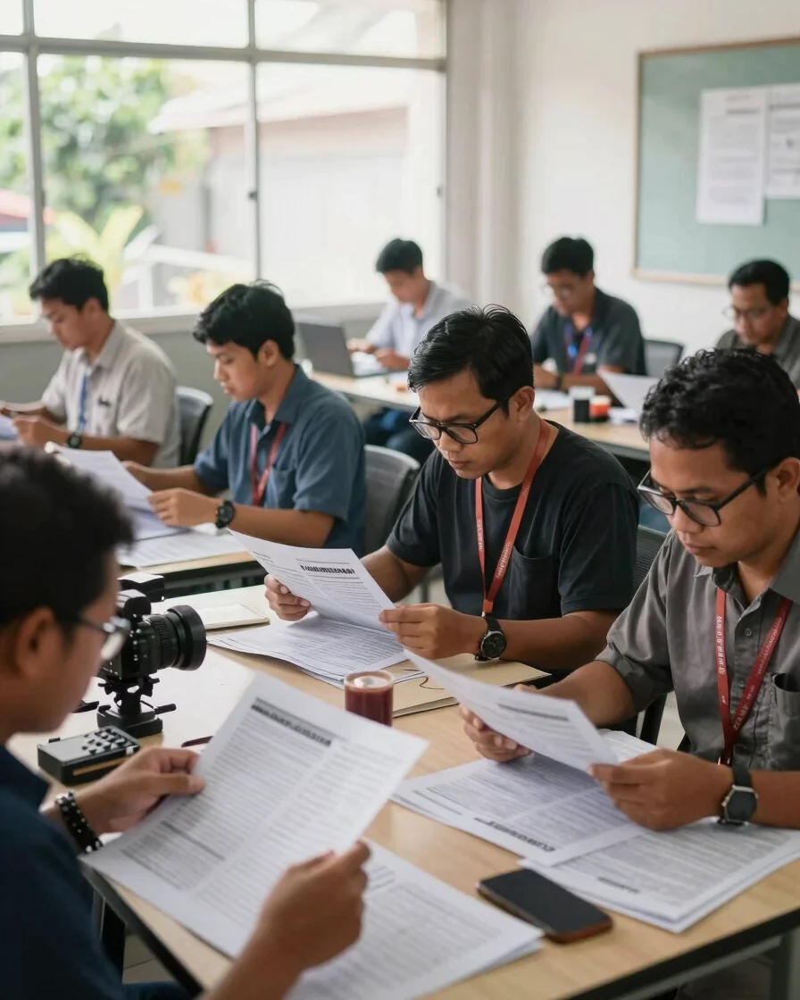 Editorial photojournalism of an authentic Indonesian newsroom wit